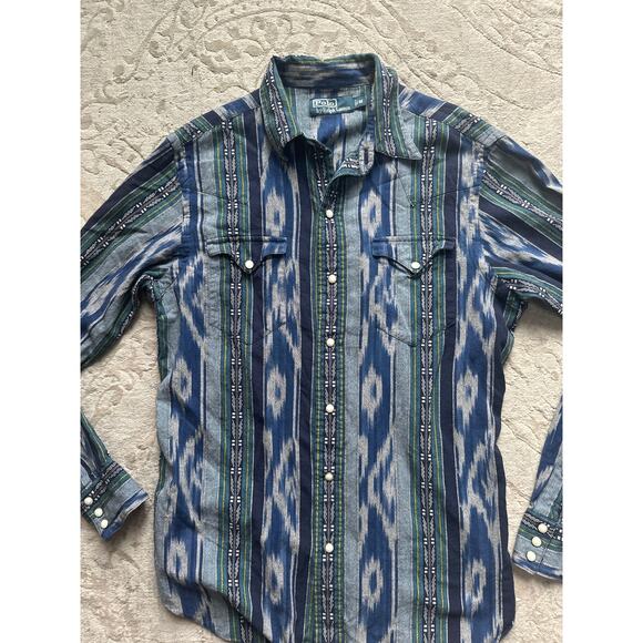Rare Polo Ralph Lauren Men’s Western Shirt Aztec Navajo Ikat Snap Button M - Picture 7 of 7